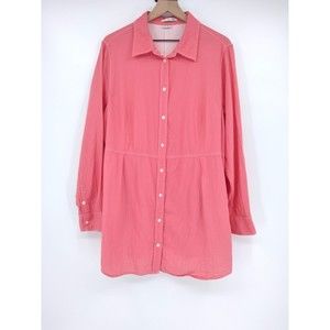 Boden womans pink button up tunic shirt plus Sz 18 long sleeve pockets cotton